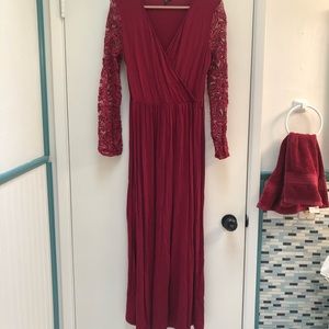 Maroon long sleeve long knit dress